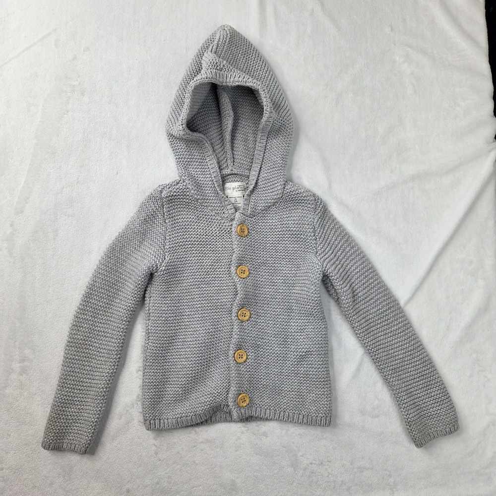 Little Planet by Carter's Organic Toddler 2T Gray Hooded Cardigan Excellent‎